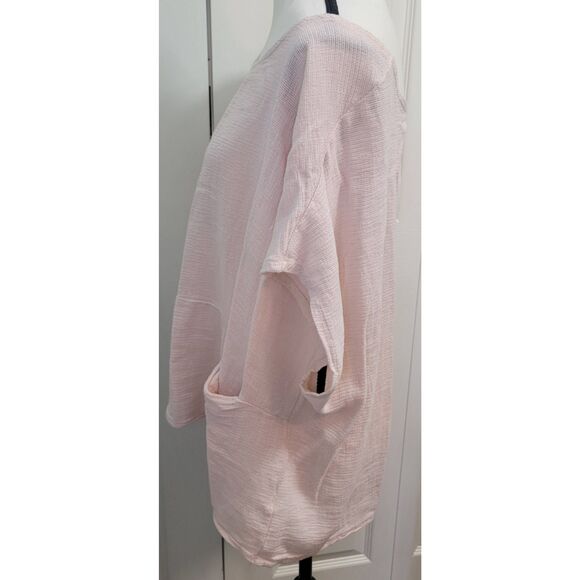 JM Collection 100% Cotton Made in Italy Short Sleeve Oversized Blouse Lt Pink XL - Picture 3 of 6